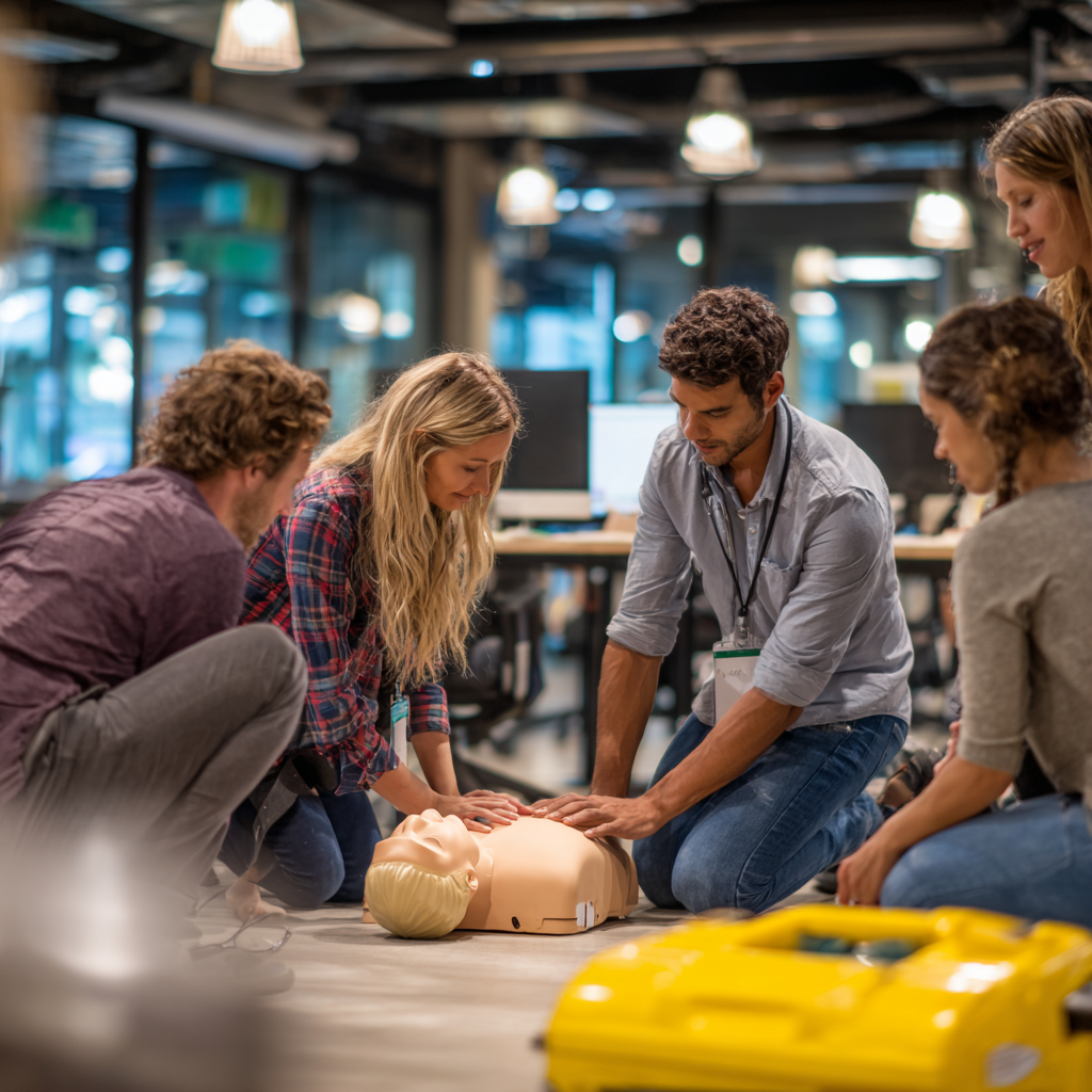 Cursisten oefenen op een pop tijdens een BHV cursus